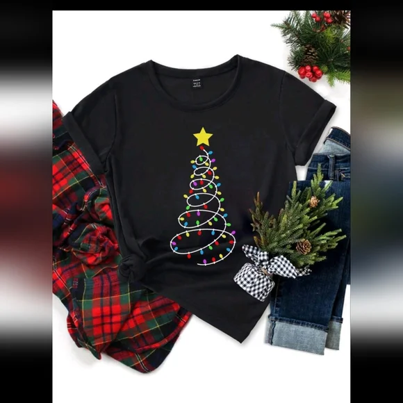 Women's Festive Christmas Tree Graphic Tee - Picture 3 of 4